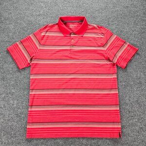 Nike Golf Polo‎ Shirt Mens Large Red Striped Dri Fit Performance Preppy Casual